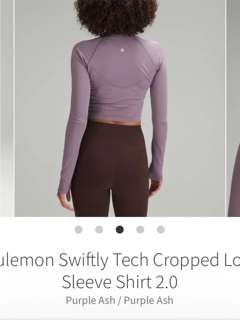 Lululemon Swiftly Tech Cropped Long Sleeve Shirt 2.0 Purple Ash Sz 4